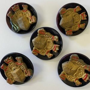 Vintage 5 Pc. Large Shield Crest Button Lot